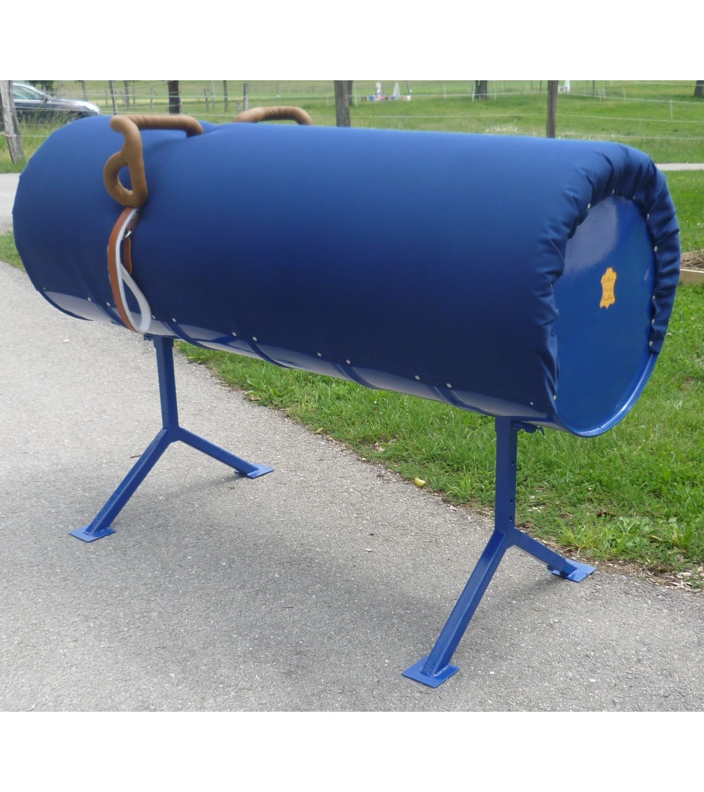 Ancien Cheval D'arçon De Gymnastique - Métal Bleu Et Cuir Marron, Vintage, Déco Ou Atelier